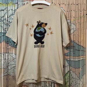 BEARADISE Bear Hug Graphic 100% Cotton T-Shirt, Beige, Large (Oversized)